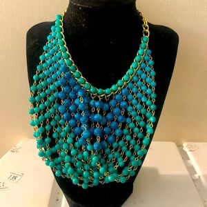 Talbots beaded turquoise bib necklace gold chain 18 inches